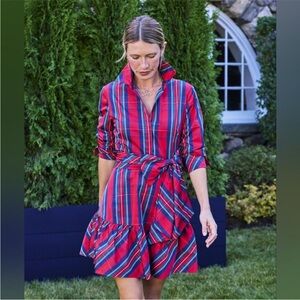 NWT Vineyard Vines Taffeta Tie-Waist
Shirtdress Size 6 In Balsam Plaid